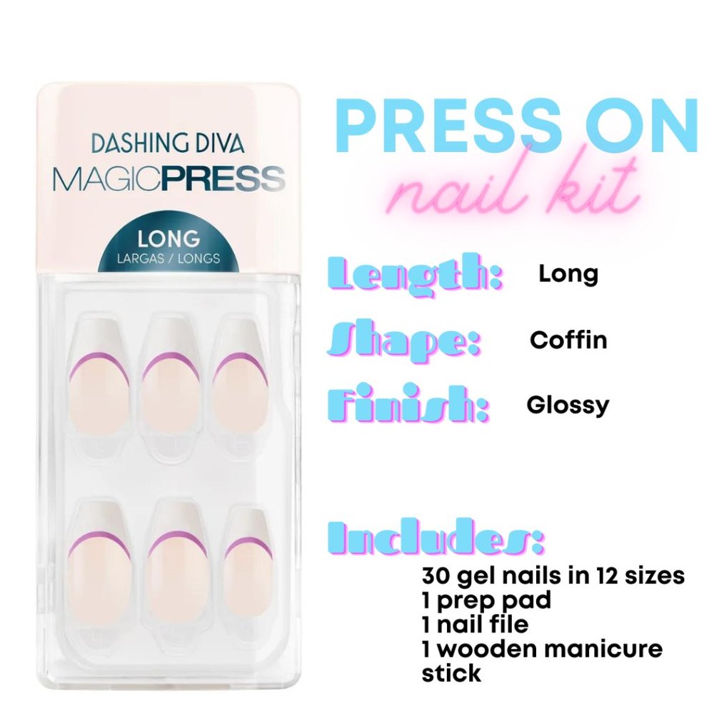 BNWOT Dashing Diva MagicPress Press On Nail Kit Glossy Long Coffin 004